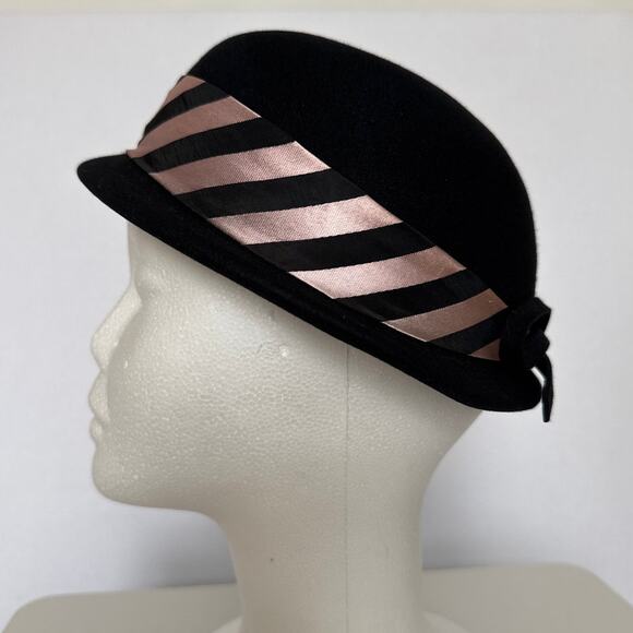 1950s–60s Austelle Black Felt Bowler Hat Pink Ribbon small main image 7
